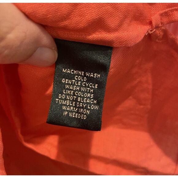 Talbots Top Large L Orange Melon Linen Button Up Roll Tab Lagenlook Boho Coastal - Picture 12 of 14